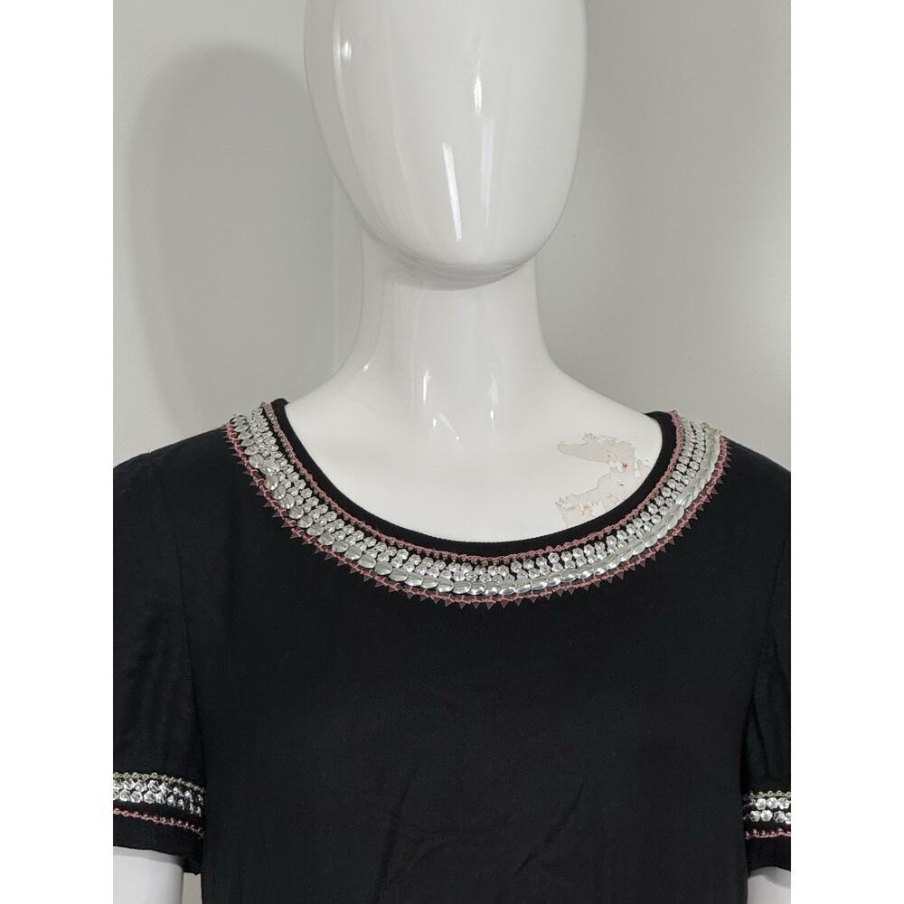 Maeve Anthropologie Women’s Black Sequin Beaded Mini Shift Dress Party Size 2 - Picture 3 of 16